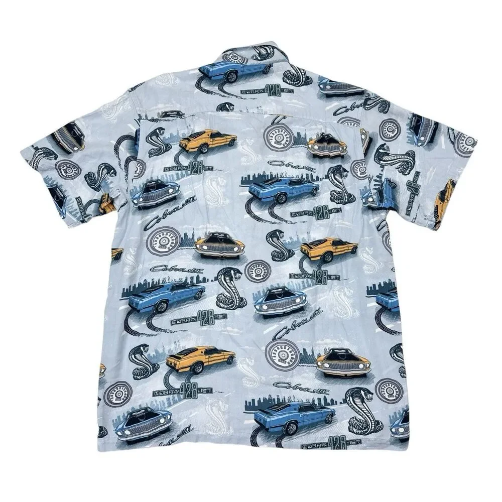 Vintage Newport Blue Ford Cobra 428 Shirt Mens Size Large Short Sleeve Button Up
